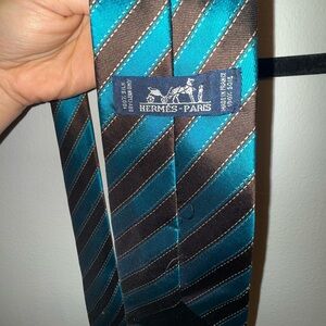 Hermés Men's Blue and Brown Striped Tie